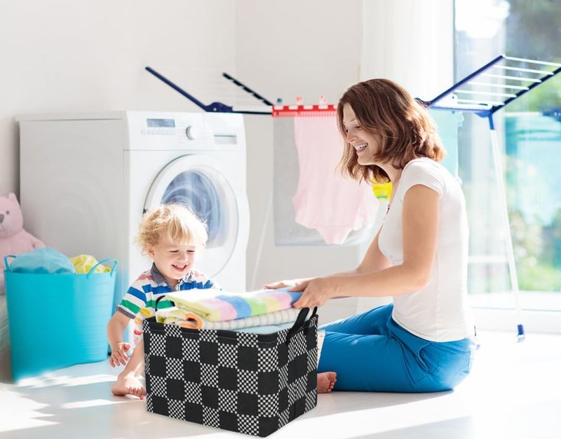 ESSME Rectangular Boys Basket,Kids Storage Basket with Handles for Room Decor,Car Storage Bin（Black grid） - Image 5